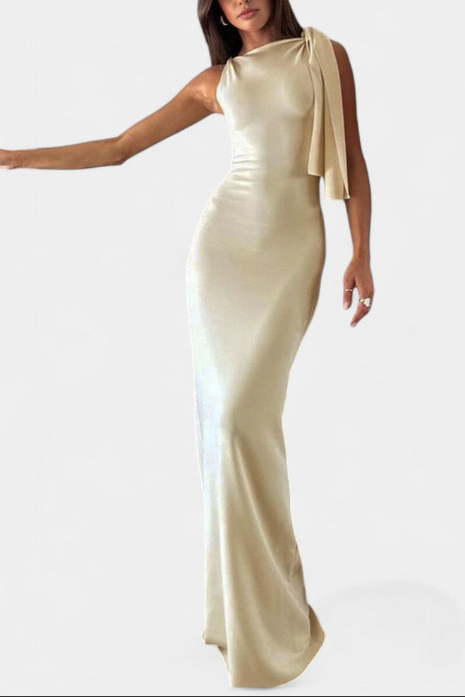 Hope Vestido Maxi Drapeado de Un Hombro