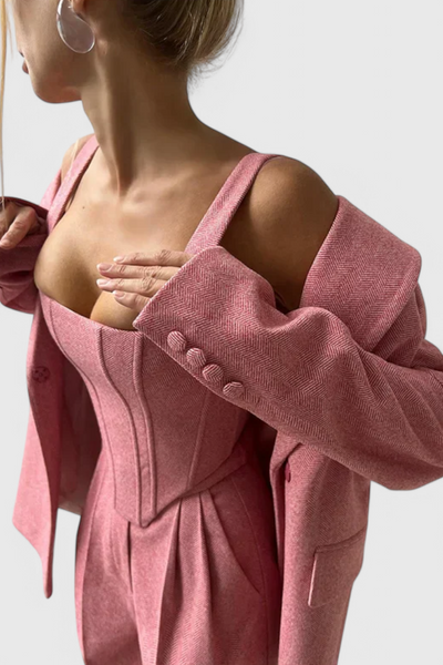 Evena Traje de 3 Piezas con Corsé Estructurado