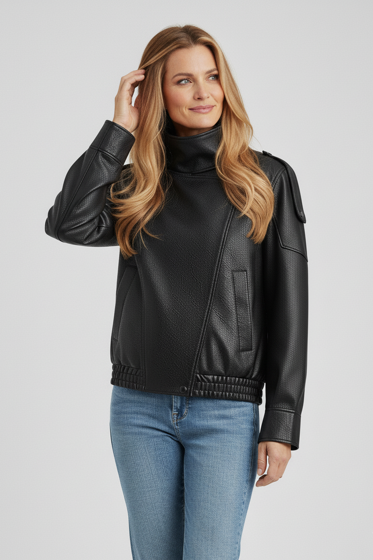 Chaqueta de cuero asimétrica Carla