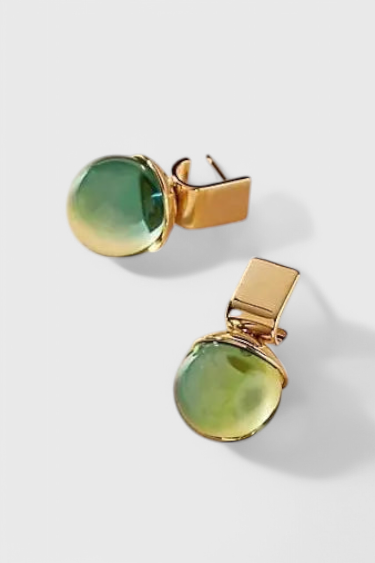 Pendientes de Cristal Verde Vintage en Oro