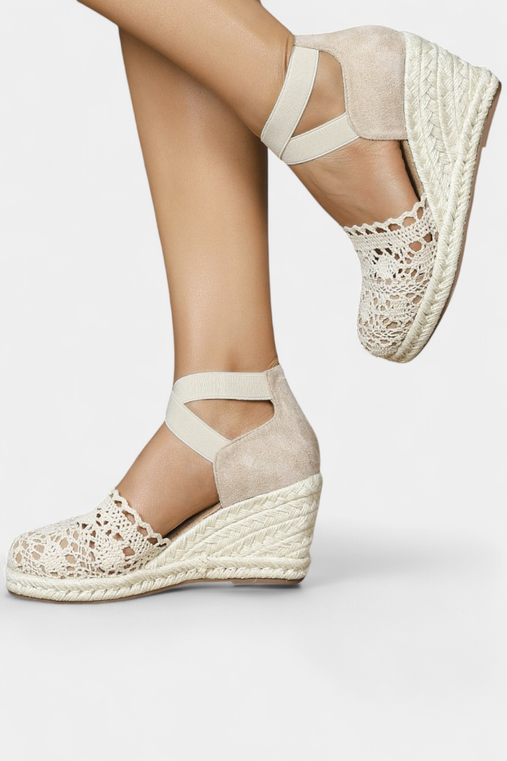 Nadie Alpargatas de Cuña con Encaje Artesanal para Mujer